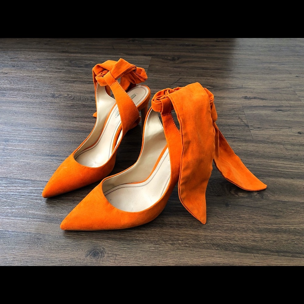 Zara orange slingback sandals with bow